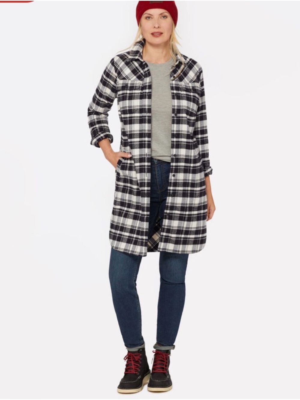 Duluth Trading Co Black & White Plaid Long Shirt Jacket